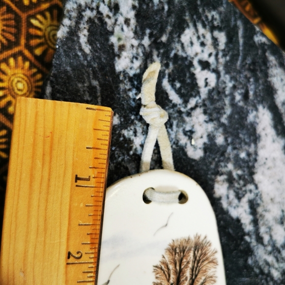 Vintage Irregular Oval Art Pottery Wall Hook with Trees and Birds in Flight - Picture 13 of 13